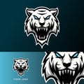 White angry tiger mascot sport esport logo template long fangs Royalty Free Stock Photo