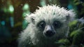 A white animal with large eyes and long hair, AI