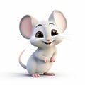 Playful White Mouse With Big Eyes - Photorealistic 3d Render