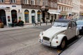 White antique Citroen car on the city street