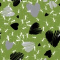 White Ants and Hearts Seamless Pattern on Green. Love Teamwork