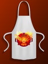 White apron with bbq restaurant logo. Protective garment for cooking, clothing for barbecue cookery