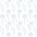 White aqua hand drawn floral pattern