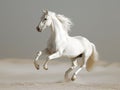 White Arab horse runs gallop in the sand Royalty Free Stock Photo