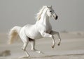 White Arab stallion galloping in the desert Royalty Free Stock Photo