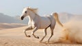 A white Arabian horse is running through the desert Royalty Free Stock Photo