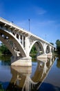 A white arched bridge over the Wabash River in Vincennes, Indiana. Royalty Free Stock Photo