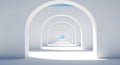 Endless White Archway: A Minimalist Architecture Vision Leading to a Distant Light, Ideal for Modern Design, Hope and Future Royalty Free Stock Photo
