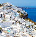 White architecture of Fira town on Santorini island, Greece. Beautiful landscape with sea view Royalty Free Stock Photo