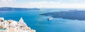 White architecture on Santorini island, Greece. Beautiful landscape, sea view cruise ship Royalty Free Stock Photo