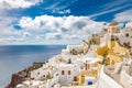 White architecture on Santorini island, Greece. Beautiful summer landscape, sea view. Oia village Royalty Free Stock Photo