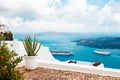 White architecture in Santorini island, Greece. Beautiful terrace with sea view Royalty Free Stock Photo