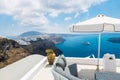 White architecture in Santorini island, Greece. Beautiful terrace with sea view Royalty Free Stock Photo