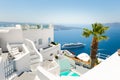 White architecture on Santorini island, Greece. Summer landscape, sea view Royalty Free Stock Photo