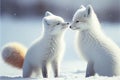 White Arctic fox foxes pup pups puppy puppies in snow