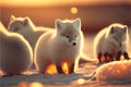 White Arctic fox foxes pup pups puppy puppies in snow