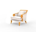 White armchair with orange armrests