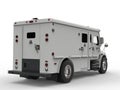 White armored transport van - back view shot