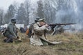 White army officer on the battlefield. International military-historical festival