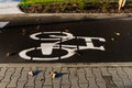 White arrow and bycicle sign on lanes road. Bycicle road Royalty Free Stock Photo