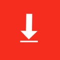 White arrow direction down downwards icon isolated on red background Royalty Free Stock Photo