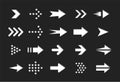 White arrows on black background, vector icons set, interface isolated symbols pack. Next, forward, previous buttons Royalty Free Stock Photo