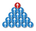 White arrows follow a red arrow - leadership concept Royalty Free Stock Photo