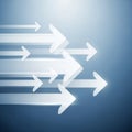 White arrows of various sizes move to the right on a blue gradient background, creating Royalty Free Stock Photo