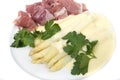 White asparagus with ham and hollandaise sauce Royalty Free Stock Photo