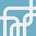 White Asphalt Roads or Streets Cutout Blue Background Pattern Transport concept