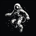 white astronaut Logo flying on black background