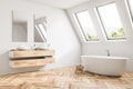 White attic bathroom interior corner Royalty Free Stock Photo