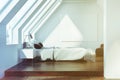 White attic bedroom, concrete floor, poster toned Royalty Free Stock Photo