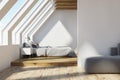 White attic bedroom, wooden ceiling Royalty Free Stock Photo