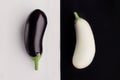 White aubergine black eggplant. Yin yang concept.