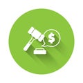 White Auction hammer price icon isolated with long shadow background. Gavel - hammer of judge or auctioneer. Bidding