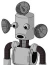 White Automaton With Cylinder Head And Round Mouth And Two Eyes And Radar Dish Hat