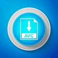 White AVC file document icon isolated on blue background. Download AVC button sign. Circle blue button with white line Royalty Free Stock Photo
