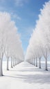 A white avenue trees going into white avenue in the distance white sky Generative AI Royalty Free Stock Photo