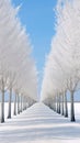 A white avenue trees going into white avenue in the distance white sky Generative AI Royalty Free Stock Photo