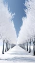 A white avenue trees going into white avenue in the distance white sky Generative AI Royalty Free Stock Photo