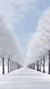 A white avenue trees going into white avenue in the distance white sky Generative AI Royalty Free Stock Photo