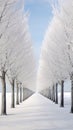 A white avenue trees going into white avenue in the distance white sky Generative AI Royalty Free Stock Photo