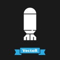 White Aviation bomb icon isolated on black background. Rocket bomb flies down. Vector Royalty Free Stock Photo