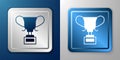 White Award cup icon isolated on blue and grey background. Winner trophy symbol. Championship or competition trophy Royalty Free Stock Photo