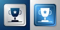 White Award cup icon isolated on blue and grey background. Winner trophy symbol. Championship or competition trophy Royalty Free Stock Photo