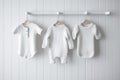 White baby clothes mockup on white background, newborn bodysuit