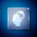 White Baby dummy pacifier icon isolated on blue background. Toy of a child. Square glass panels. Vector Royalty Free Stock Photo