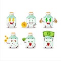 White baby milk bottle cartoon character with cute emoticon bring money Royalty Free Stock Photo