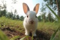 Curious white baby rabbit